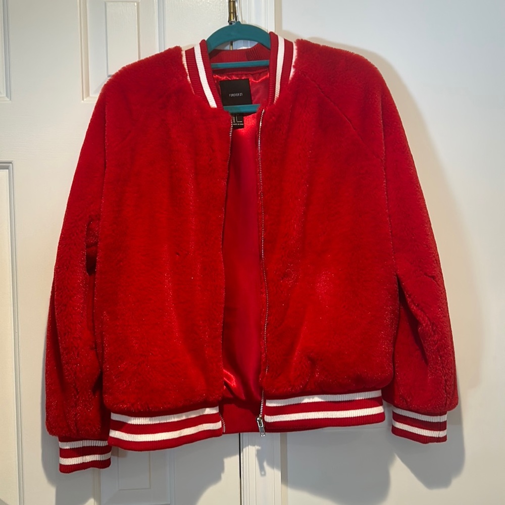 Fuzzy bomber jacket from forever 21